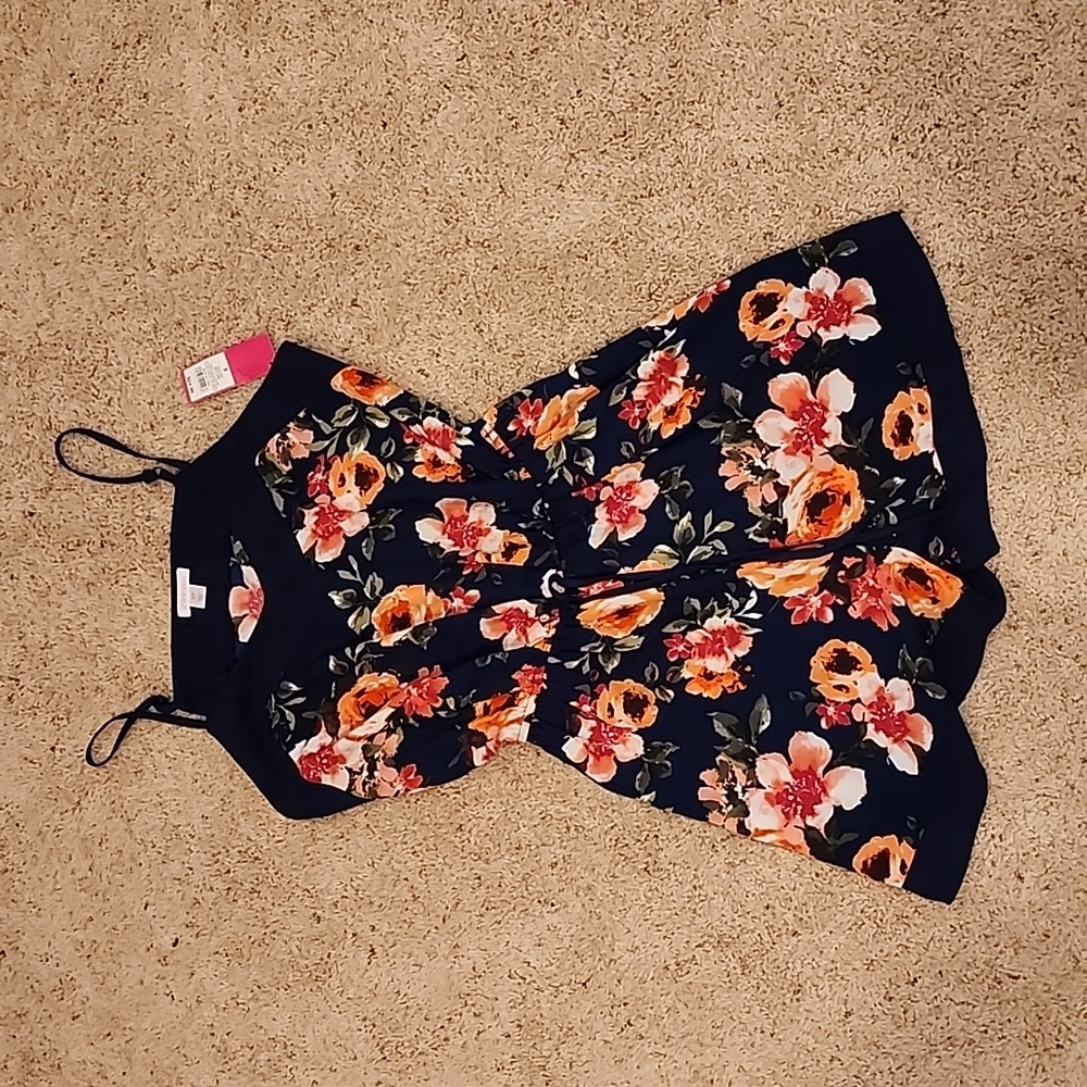 Xhiliration Romper size small, navy blue floral